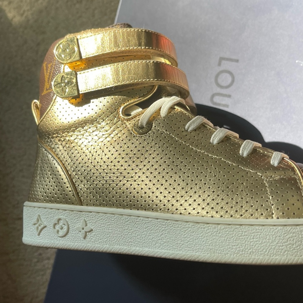 Louis Vuitton Women’s Gold Hightop Boombox Sneaker Boot - Velcro Authentic Sz 38 - Picture 11 of 15